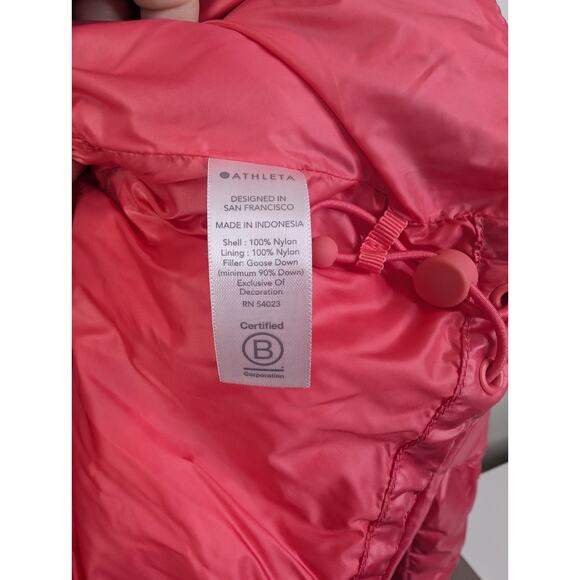 Athleta Lofty Sz L Coral/pink Nylon Goose Down Zip Packable Puffer Coat Jacket - Picture 6 of 11